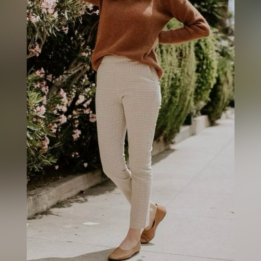 Sezane Cream Checked Ankle Pants
